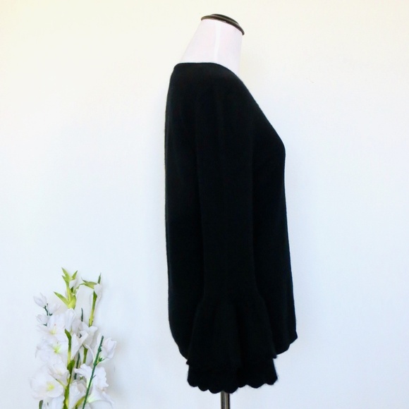 Saks Fifth Ave 100% Cashmere Sweater Tiered Ruffle Ruffle Sleeve Black SZ S - Picture 4 of 6